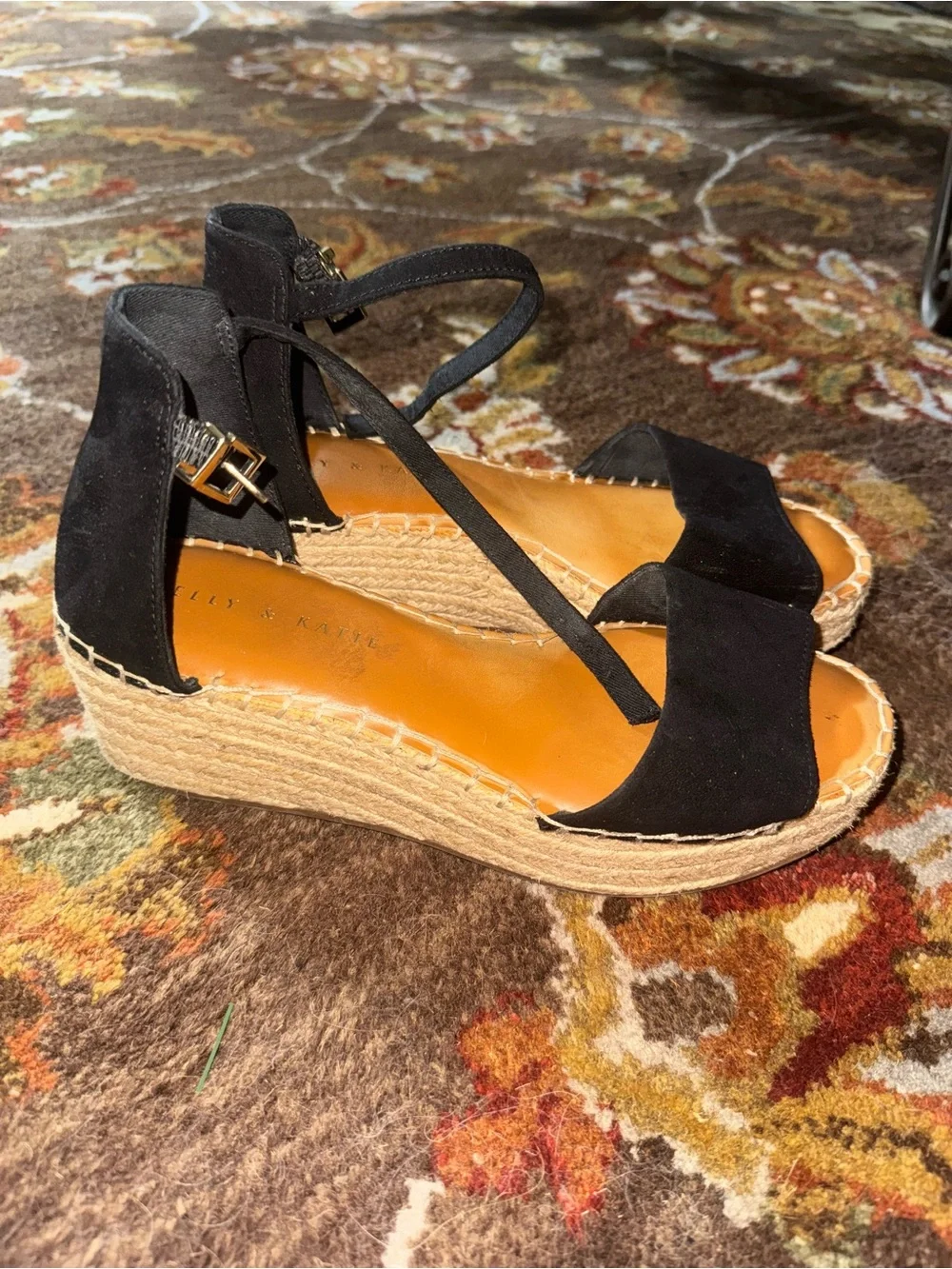 Kelly & Katie Black Espadrille Wedge Sandals